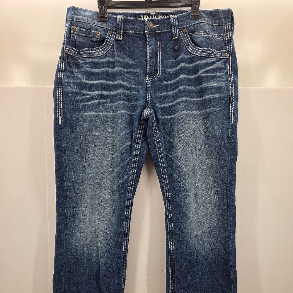 AFFLICTION Blake Mens Size 36 Stretch Thick Stitch Denim Jeans Straight Leg Blue